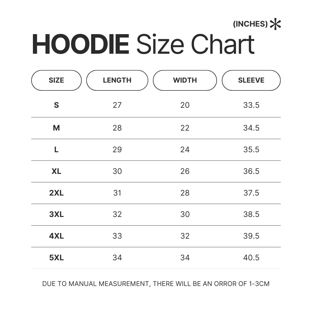 Hoodie Size Chart - Bilmuri Shop