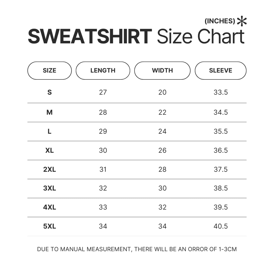 Sweatshirt Size Chart - Bilmuri Shop