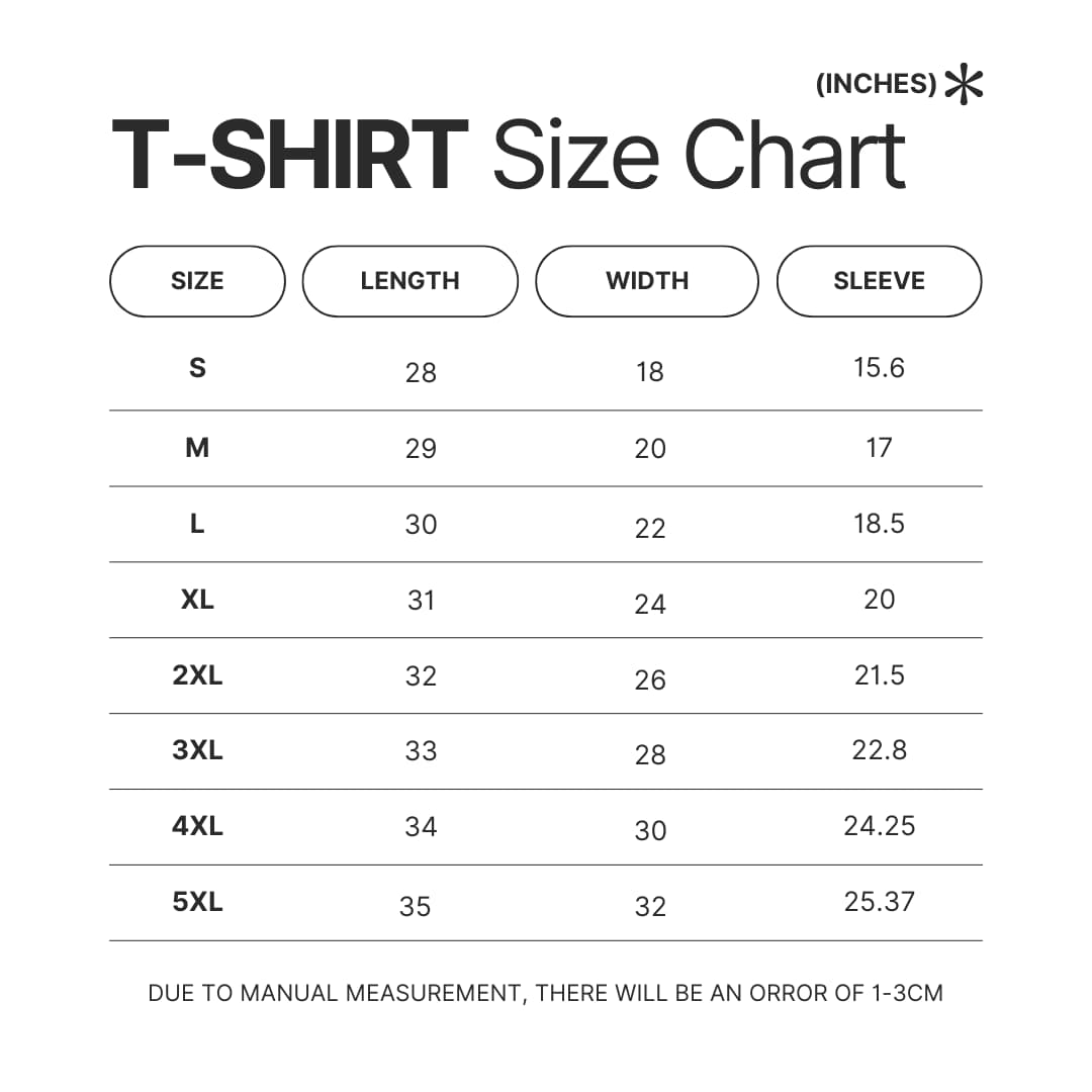 T shirt Size Chart - Bilmuri Shop